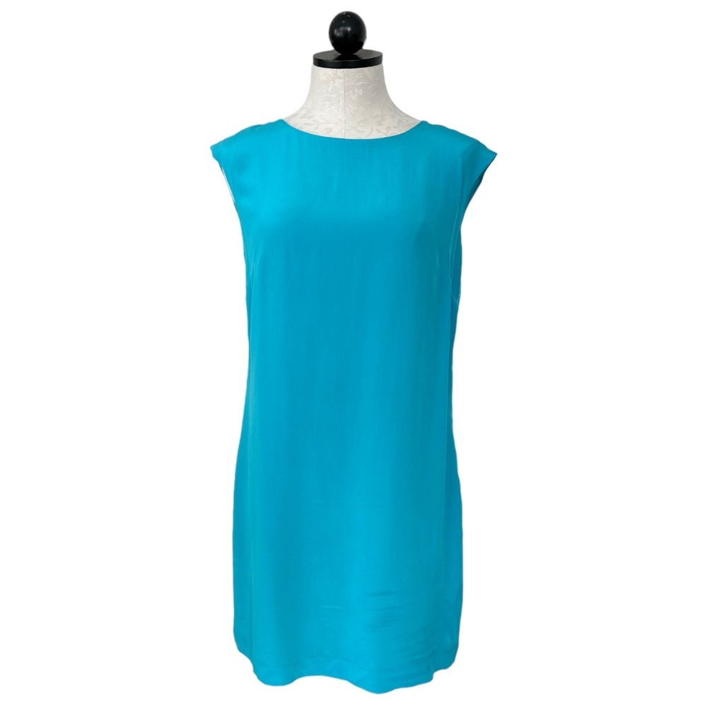 Cynthia Rowley 100% Silk Teal Dress Cap Sleeve Sheath Exposed Back Zipper Size 6 - Picture 1 of 12